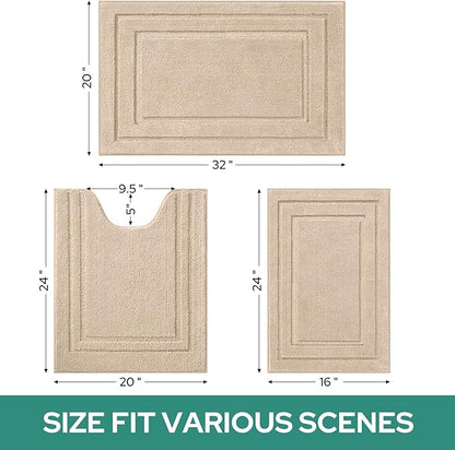 HOMEIDEAS Bathroom Rugs Sets 3 Piece, Super Soft and Absorbent Non Slip Microfiber Toilet Bath Mat with U-Shaped (Beige)