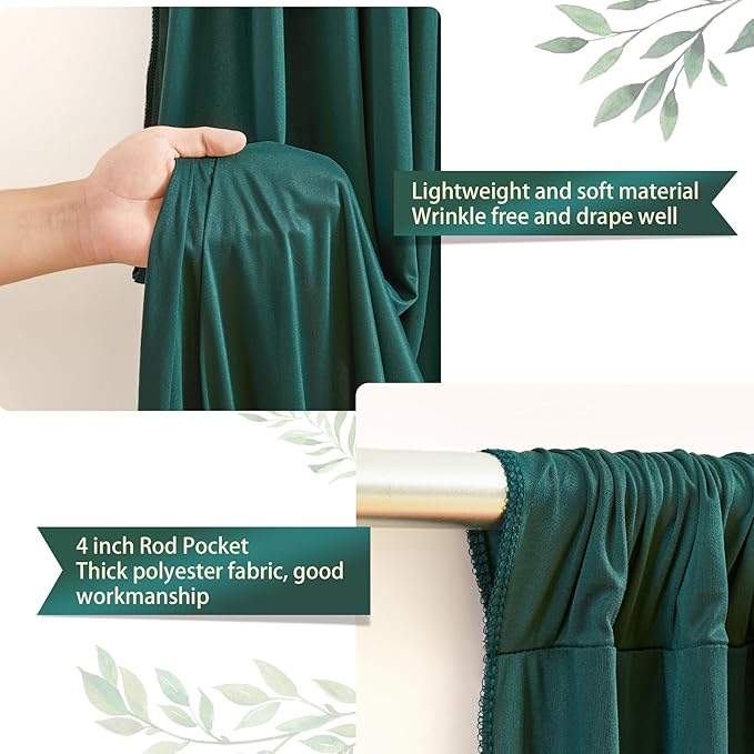 32 x 10ft Hunter Green Backdrop Curtains Photo Background Curtains 8 Panels (10'L x 4'W Each) with Rod Pocket, No-Wrinkle Polyester Backdrop Drapes for for Wedding Birthday Party Christmas Prom Events