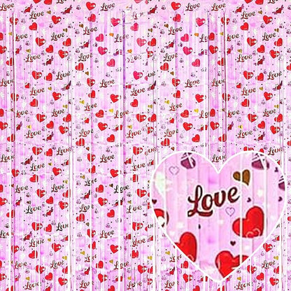 4 Pack Love Pink Fringe Curtain Backdrop 3.2Ft x 8.2Ft Metallic Tinsel Foil Fringe Streamers Background for Photo Booth Mother's Day, Easter, Carnival, Birthday, Wedding Party Decoration