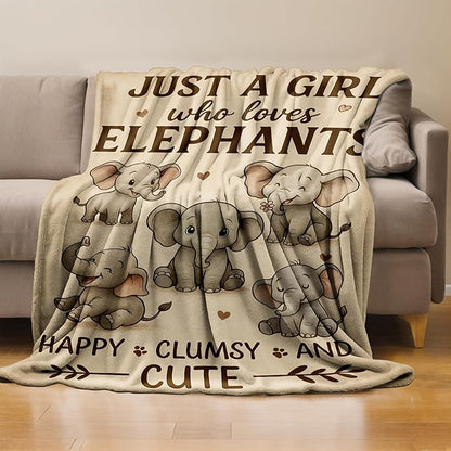 Elephant Throw Blanket Gifts for Boys Girls Kids Adults, Just a Girl Who Loves Elephants Flannel Blankets for Travel Sofa Living Room Decor 60"X80"