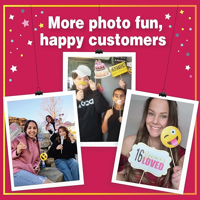 Sweet 16 Photo Booth Props - 41-pc Selfie Props with 8 x 10-Inch Sign, 60 Adhesive Pads, 45 Sticks - Sweet 16 Accessories - Photo Booth for Sweet 16-16th Birthday Photo Booth Props