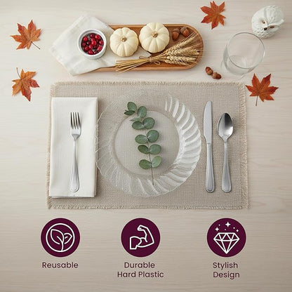 Aya's Cutlery Kingdom 50 Pack Clear Plastic Plates 9 Inch - Heavy Duty, Round, Disposable Plates for Parties, Weddings, and Events - Elegant Party Plate for Serving Appetizers, Salads, and Desserts