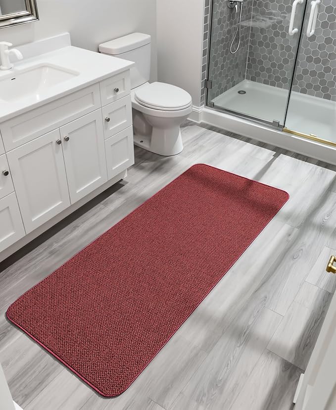 Bath Mat,Ultra Thin Bathroom Runner Rugs,Large Bath Mats for Bathroom,Quick Dry,Non-Slip,Machine Washable,Low Pile,Bath Rug,Shower Outside,Sink,Home Decor Accessories.Red,3'x6'(36x72inch)