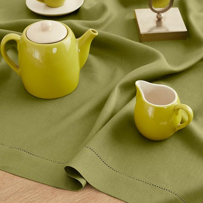 Solino Home Linen Napkins Set of 4 - Classic Hemstitch 100% Pure Linen Avocado Green Dinner Napkins Cloth 20 x 20 Inch for Fall, Autumn, Winter - Handcrafted and Machine Washable