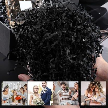 VGOODALL 2LB Black Crinkle Paper Filler, Shredded Confetti Paper for Gift Basket Filling Halloween Christmas Birthday Party Gift Box Wrapping Stuffing Supplies