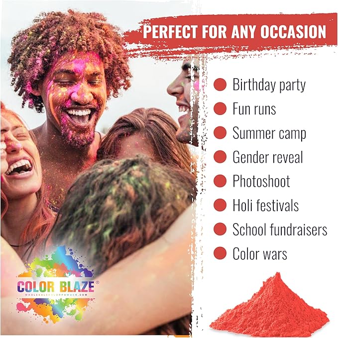 Color Blaze Holi Colored Powder - 5 lbs of Red Powdered Color - for Fun Runs, Color Toss, Rangoli, Powder War, Backyard Party & Festivals - Pack of 1 Colorful Bag - 5 Pounds in Bulk - Red