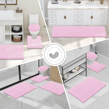 Smiry Luxury Chenille Bathroom Rugs 59x20, Extra Soft and Absorbent Shaggy Bath Mat, Machine Washable, Non-Slip Plush Carpet Runner for Tub, Shower, and Floor, Home Decor Accessories, Pink