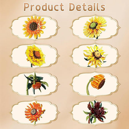 2 in 1 Sunflower Building Blocks Set with Vase, Botanical Collection Artificial Flowers Compatible with Lego for Adults, Gift for Christmas Home Décor Flower Table Centerpiece