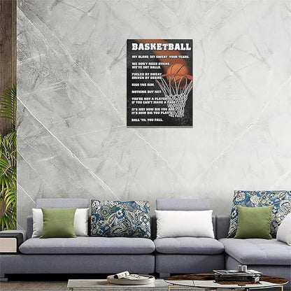 Basketball Wall Art, Basketball Life Lessons Pictures Wall Decor, Sports Quotes Canvas Prints Painting, Framed Artwork Office Home Decor For Bathroom Bedroom Dining Living Room 12L" x 16W"