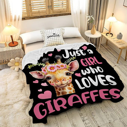 Just A Girl Who Loves Giraffes Blanket Lightweight Cozy Flannel Fleece Throw Blanket Best Gift Home Decor for Bed Couch Outdoor Camping 60"x50" M for Teens