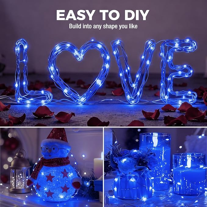 litogo 12 Pack 7FT 20 LED Fairy Lights Battery Operated, 3 Lighting Modes, Bulk Mini Twinkle String Lights Waterproof Silver Wire for Weddings Mason Jars Party Christmas Decorations-Blue