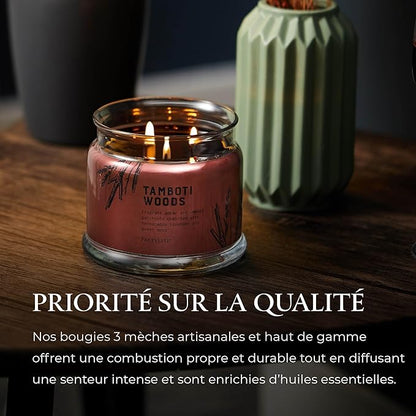 PartyLite Tamboti Woods Scented, Notes of Exotic Amber, Patchouli, Lavender & Green Moss, 13.2oz 3-Wick Jar Candle, 45 Hour Burn Time, Luxurious Fragrance, Perfect for Gifting