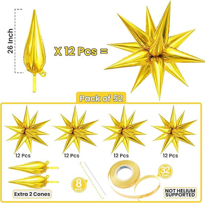 KatchOn, Gold Spike Balloon Foil - Big 26 Inch, Pack of 50 | Foil Gold Balloons, Gold Star Balloons for New Years Decorations 2026, Christmas Decorations, Birthday, Anniversary, Bachelorette Decor