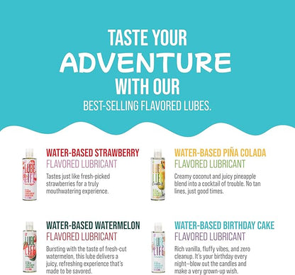 LubeLife Flavors Pack, Water-Based Flavored Personal Lubricants 8 x 0.3 Oz - Strawberry, Watermelon, Birthday Cake and Pina Colada lube for Men, Women and Couples, Made Without Added Sugars