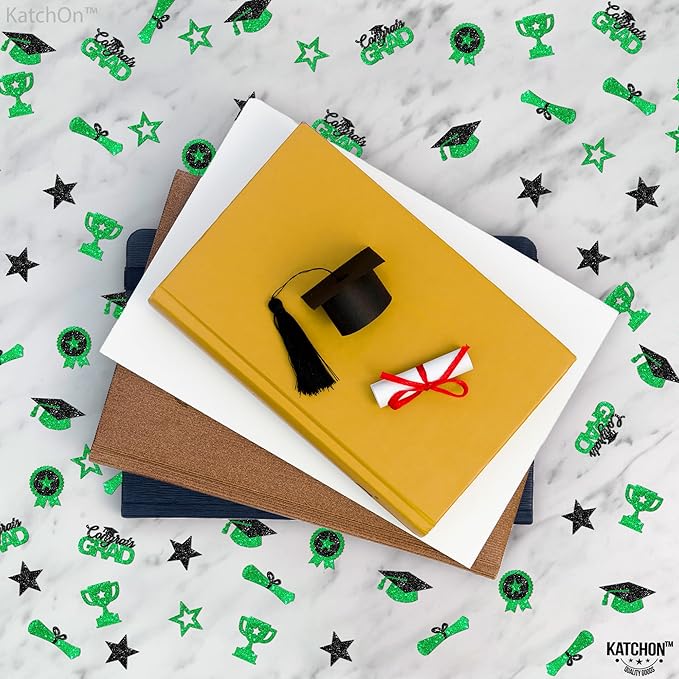 KatchOn, Glitter, Green and Black Graduation Confetti - Pack of 300 | Graduation Cap, Star Confetti for Graduation Table Decorations | Congrats Grad Confetti for Graduation Decorations Class of 2025