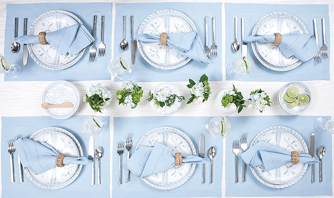 Solino Home Sky Blue Linen Napkins Set of 4-100% Pure Linen Hemstitch Dinner Napkins 20 x 20 Inch for Holiday, Christmas, New Year - Classic Hemstitch