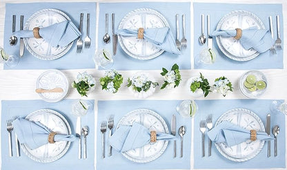 Solino Home Sky Blue Linen Napkins Set of 4-100% Pure Linen Hemstitch Dinner Napkins 20 x 20 Inch for Holiday, Christmas, New Year - Classic Hemstitch