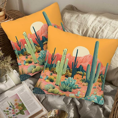 Cactus Throw Pillow Cover 18x18 Set of 2, Cushion Case for Couch, Sofa, Bed and Living Room, Zipper Closure Pillow Cases, Desert Home Decor for All Season