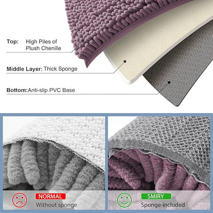 Smiry Luxury Chenille Bathroom Rugs 24x16, Extra Soft and Absorbent Shaggy Bath Mat, Machine Washable, Non-Slip Plush Carpet Runner for Tub, Shower, and Floor, Home Decor Accessories, Deep Plum