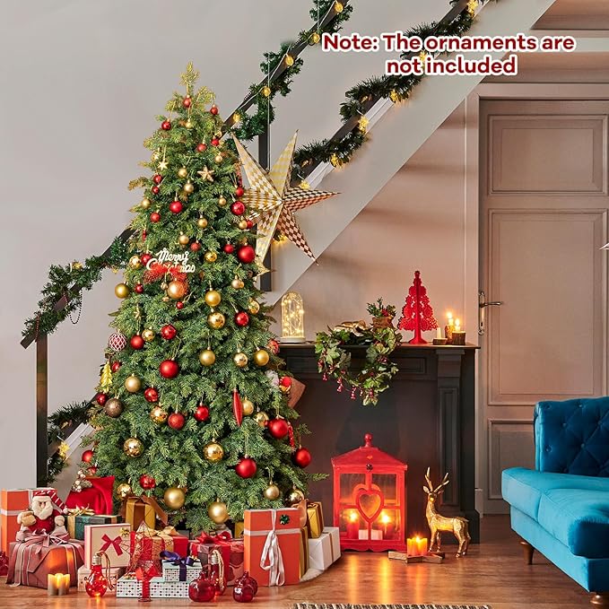 GOFLAME 6FT Artificial Christmas Tree, Hinged Xmas Spruce Tree with 721 Branch Tips, Foldable Metal Stand, Seasonal Holiday Decoration Tree for Home Office Party