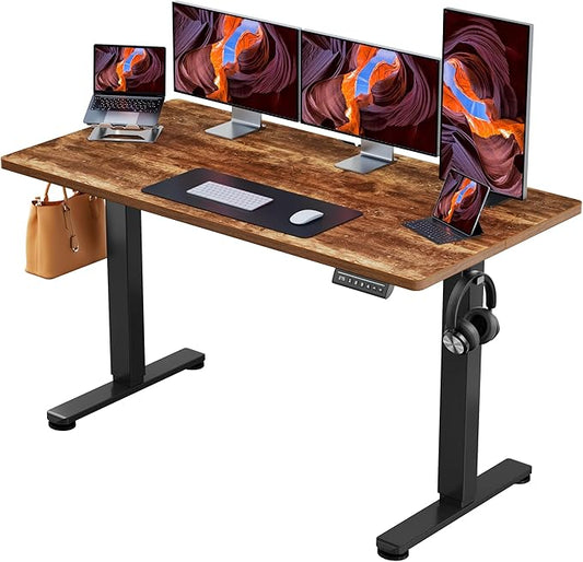ErGear Height Adjustable Electric Standing Desk, 63 x 28 Inches Sit Stand up Desk, Memory Computer Home Office Desk, Vintage Brown