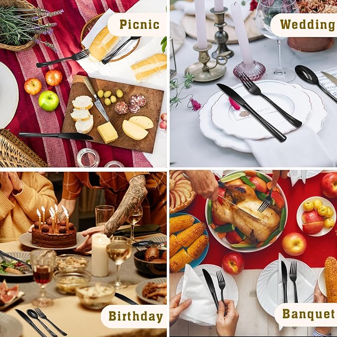 150 Pack Black Plastic Silverware Includes 50 Black Plastic Forks, 50 Knives, 50 Spoons for 2025 Graduation Party, Birthday, Barbecue, Picnic
