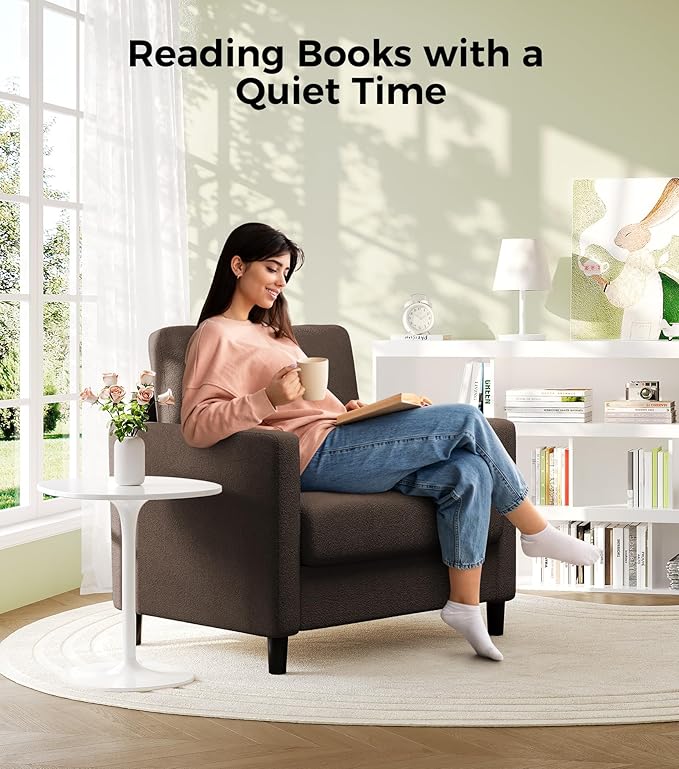 Sofa Accent Chair, 33" Reading Chair for Bedroom, Tool-Free Setup Living Room Accent Chairs, Comfy Arm Chairs Living Room, All-Wood Reading Nook, Brown