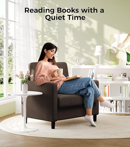 Sofa Accent Chair, 33" Reading Chair for Bedroom, Tool-Free Setup Living Room Accent Chairs, Comfy Arm Chairs Living Room, All-Wood Reading Nook, Brown