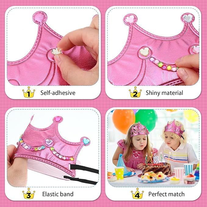 Yaomiao 44 Pcs Foam Crowns for Kids Princess Tiaras Crowns Bulk Diamond Sticker Making Kits for Birthday Party Supplies
