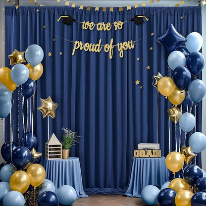 32 x 10ft Navy Blue Backdrop Curtains for Graduations Celebration Polyester Photo Backdrop Curtains No-Wrinkle Long Curtains for Parties Decorations Retirement Birthday Wedding Photoshoot, 8 Panels