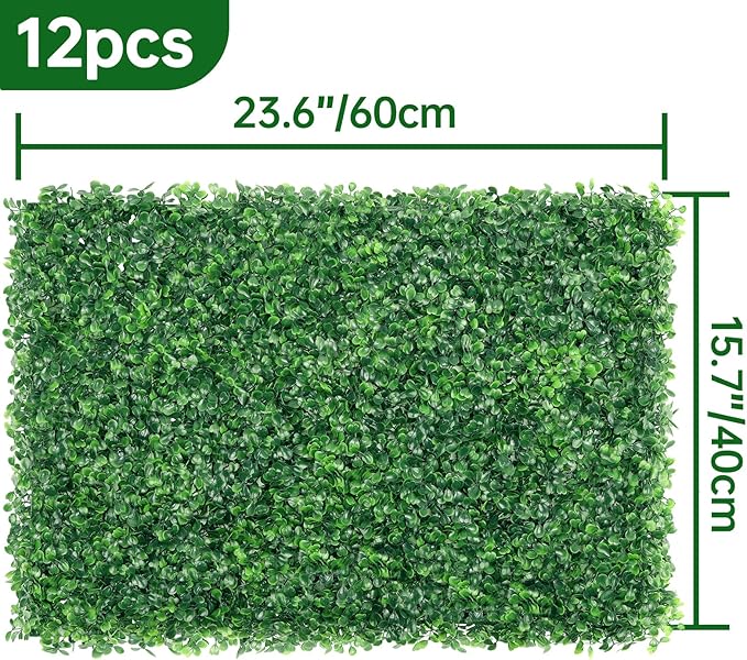 ZXMOTO 24"x16" Artificial Boxwood Hedge Panels 12PCS, Privacy Hedge Screen Faux Boxwood for Outdoor, Indoor, Garden, Fence, Backyard and Decor