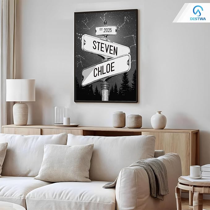 Personalized Vintage Street Sign For Couples, Custom Street Sign Canvas Poster Wall Art With Names, Gift For Valentine