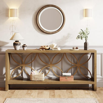 Tribesigns 70.9-Inch Narrow Sofa Table, FarmhouseLong Sofa Table Behind Couch, Entry Console Table with Storage for Entryway, Living Room, Foyer, Unique Design, Natural
