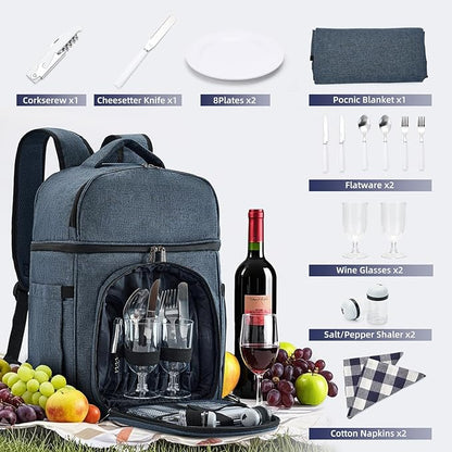 Picnic Backpack & Accessories - Picnic Set for 2 Person with 2 Insulated Cooler Compartment, Lightweight Blanket and Cutlery Set, Perfect for Wedding Gifts for Couples and Bridal Shower Gifts