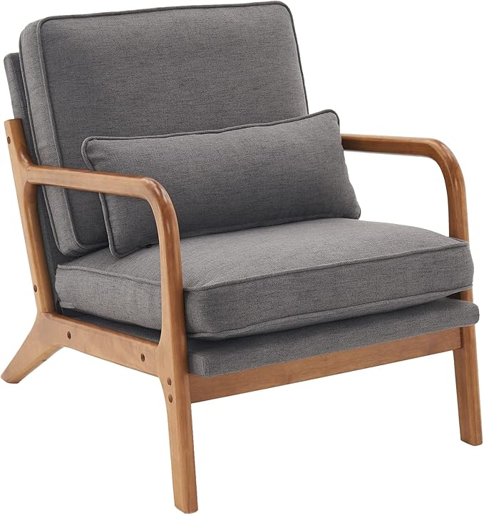 Bonnlo Linen Dark Grey Accent Chairs Set of 2, Upholstered Mid Century Modern Lounge Chairs Reading Chairs Side Sitting Chair Solid Wood Farmhouse Armchairs for Living Room, Bedroom, Guest Room