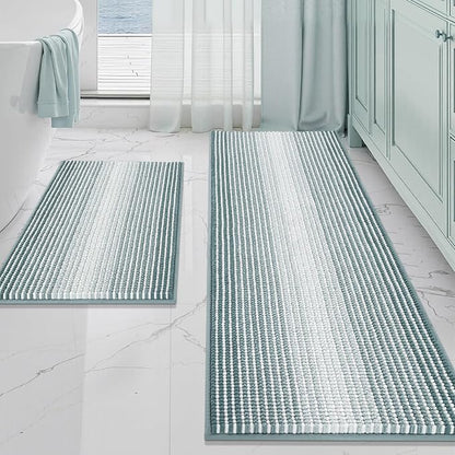 BSICPRO Bathroom Rugs and Mats Sets, 2 Piece Thick Absorbent Chenille Bath Mat Rug Set Non Slip, Soft Shaggy Bath Room Floor Mats for Bathroom, Machine Washable (Sea Green, 20" x 60" Plus 20" x 32")