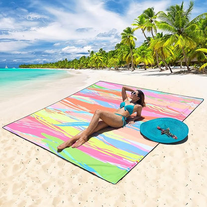 Beach Blanket Waterproof Sandproof Extra Large Beach Mat 79" X 83"/120"x108"for 1-8 Adults Quick Drying Durable Outdoor Picnic Mat for Beach Travel Camping Hiking