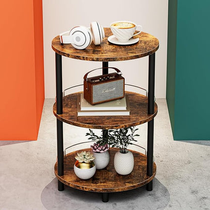 Small Nesting Coffee Table - 3-Tier Oval Accent Table for Small Spaces, Rustic Wood and Metal Couch End Table, Nightstand for Bedroom or End Table Living Room, Easy to Assemble, Rustic Brown