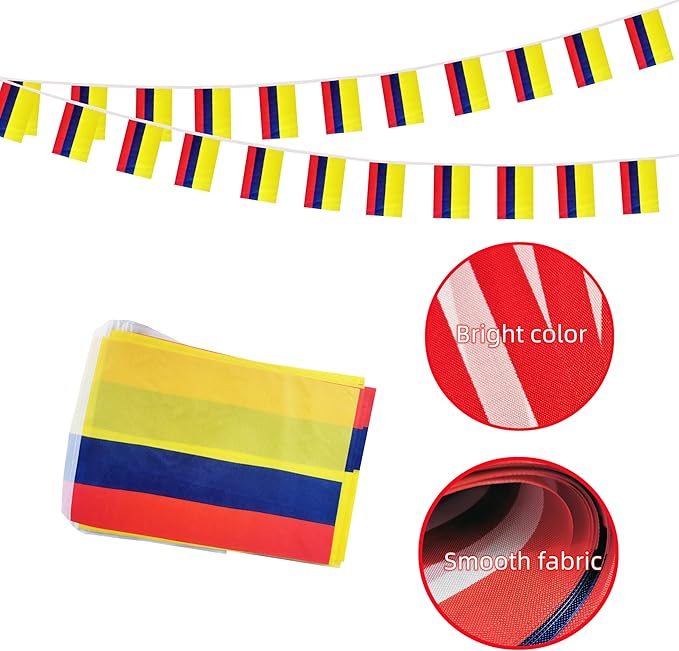 Colombia Small String Flags, 50 Feet 38 Pcs Colombian Pennant Banner Bunting Flags, Patriotic Events, Independence Day, Country Festival, Commemoration, Decorations (Colombia)