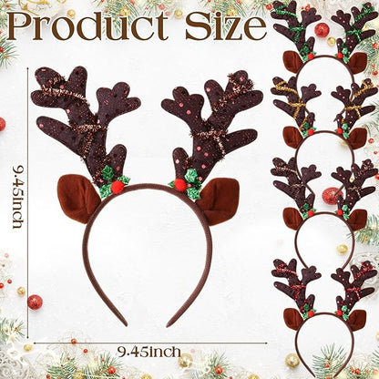 Zubebe 36 Pcs Christmas Reindeer Antlers Headband Deer Antlers Ears Hairbands with Glitter Sequins Christmas Photo Booth Props for Party Favors Cosplay Costume Supplies