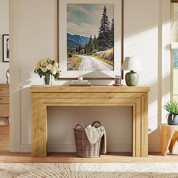 Huuger 54 Inch Entryway Table, Retangular Console Table with Storage, Farmhouse Sofa Table Behind the Couch, Long for Entrance, Hallway, Foyer, Living Room, Natural