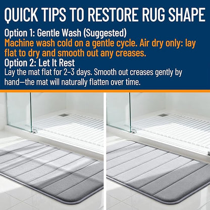 OLANLY Memory Foam Bath Mat 30x20, Super Soft Absorbent Bathroom Rugs, Quick Dry, Machine Washable Shower Floor Rugs, Bathmat Carpet, Bathroom Home Decor Accessories, Light Gray