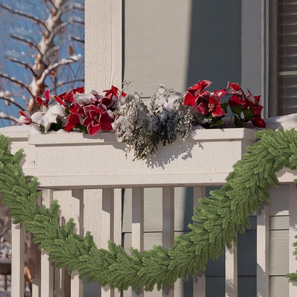 Lyrow 2 Pcs 15 ft Artificial Pine Greenery Garlands Deluxe Faux Thick Real Touch Winter Pine Garland Artificial Greenery Wreath for Table Fireplace Mantle Indoor Outdoor Christmas Decorations