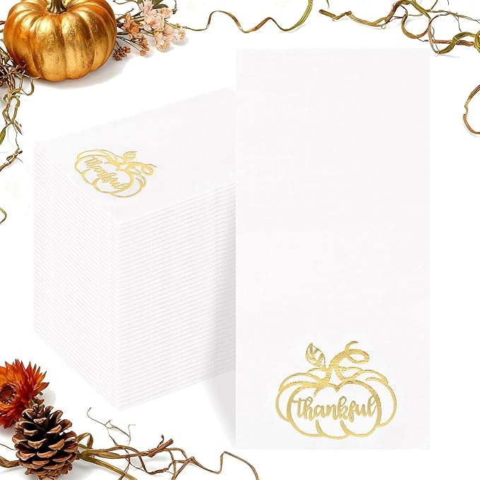 200 PCS Thanksgiving Pumpkin Napkins - 3-Ply Heavy Duty Fall Pumpkin Paper Napkins - Thanksgiving Disposable Hand Towels Napkins for Friendsgiving Table Decor Party Supplies