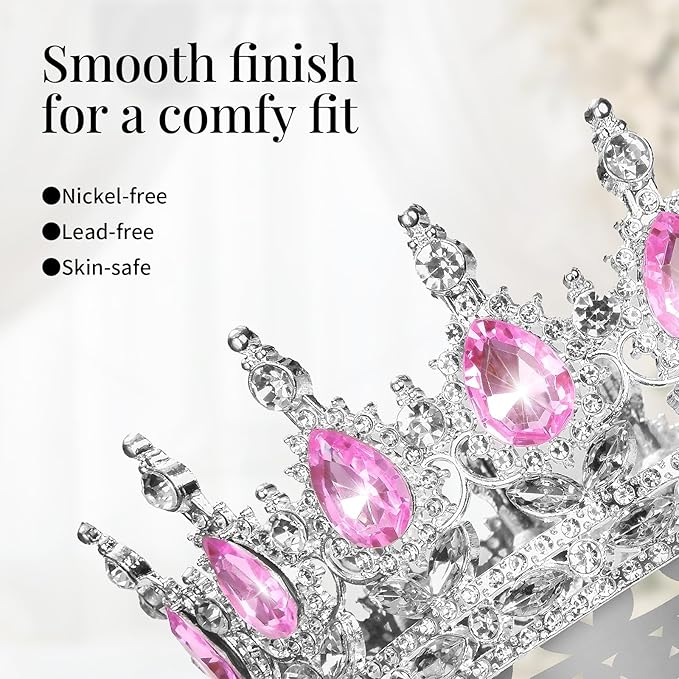 Onedor Silver Crown for Women Crystal Rhinestone Tiara Queen Headpiece for Wedding Prom Pageant Birthday Princess Theme Costume Party Hair Accessories and Cake Topper Decoration