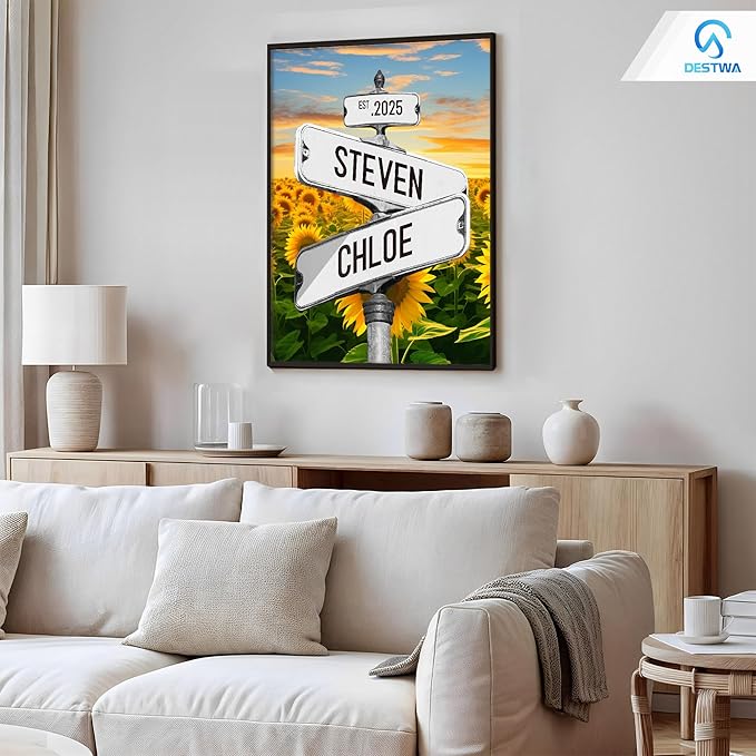 Personalized Vintage Street Sign For Couples, Custom Street Sign Canvas Poster Wall Art With Names, Gift For Valentine