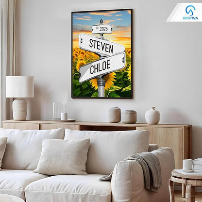 Personalized Vintage Street Sign For Couples, Custom Street Sign Canvas Poster Wall Art With Names, Gift For Valentine