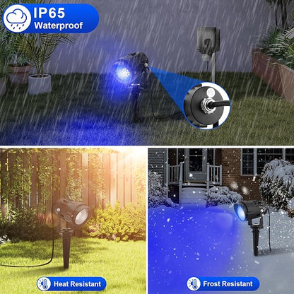 Blue Landscape Lights Outdoor, 14 LED Landscape Lighting with US Plug, IP65 Waterproof Spotlights for Tree Yard Garden Pathway Halloween Christmas Decor 2 Pack
