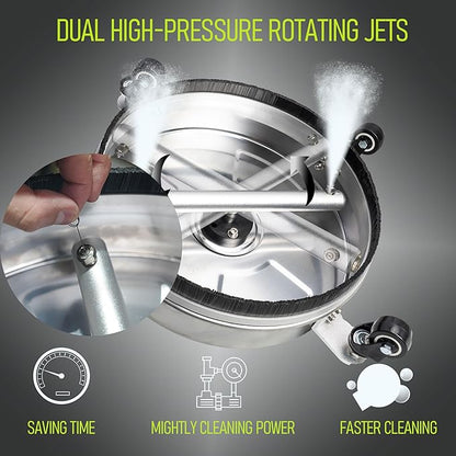 Hourleey 30" Pressure Washer Surface Cleaner with Dual Handles, Stainless Steel Surface Cleaner with 4 Wheels for Driveways, Pathway, Sidewalks, Patios, Decks, 4500 PSI with 3/8" Quick Connector Kit