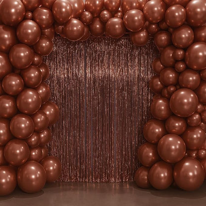 3 Pack 3.3 x 6.6 ft Brown Foil Fringe Backdrop Curtains, Tinsel Streamers Party Decorations, Fringe Backdrop for Birthday, Baby Shower, Gender Reveal, Graduation